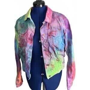 Hand-Dyed Rainbow Denim Jacket – Size XL – Ti_the_Artiste Upcycled Wearable Art